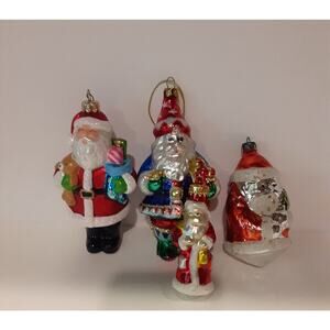 Vintage Glass Santa Set x4 Christmas Retro